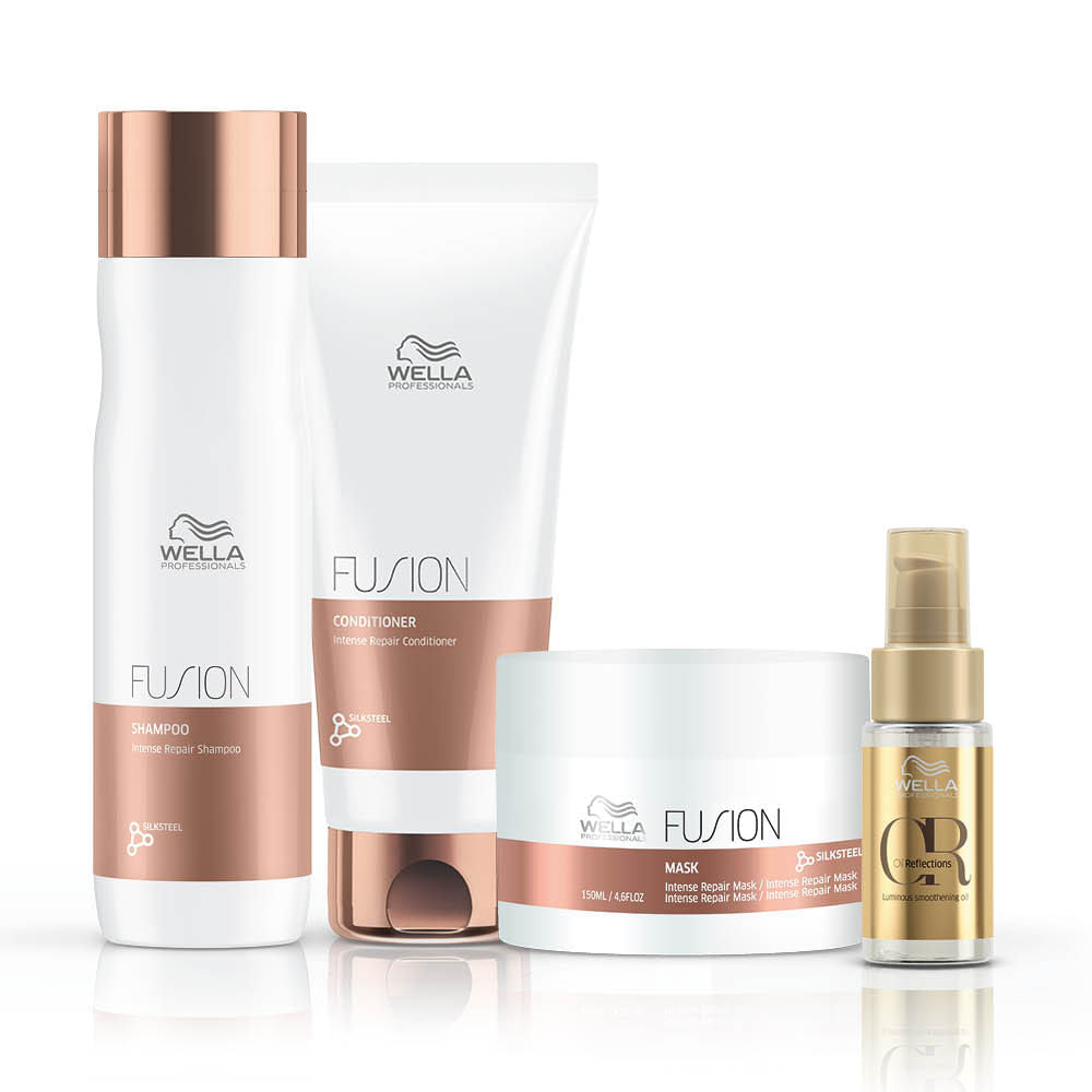 Kit Wella Professionals Fusion Shampoo Condicionador Máscara e Óleo Oil Reflections