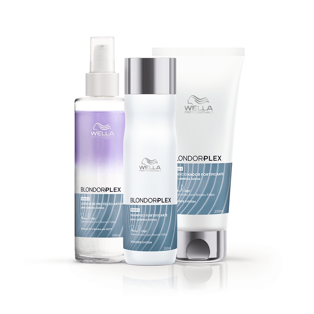 Wella Professionals Kit Blondorplex Trio Shampoo 250ml Condicionador 200ml Leave-In 145ml